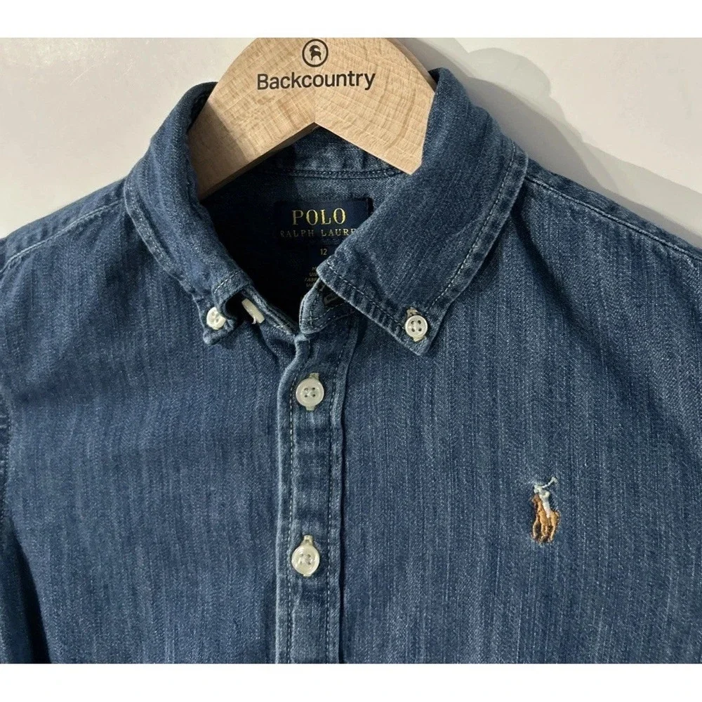 Girls Polo Ralph Lauren Denim Belted Shirt Dress Size 12 Size Western